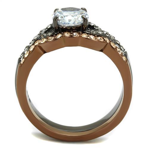 MATK2958 - IP Light Black & IP Light coffee Stainless Steel Ring with AAA Grade CZ  in Clear