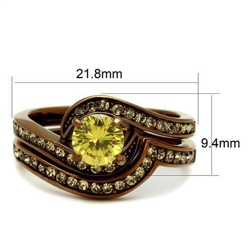 MATK2959 - IP Coffee light Stainless Steel Ring with AAA Grade CZ  in Topaz