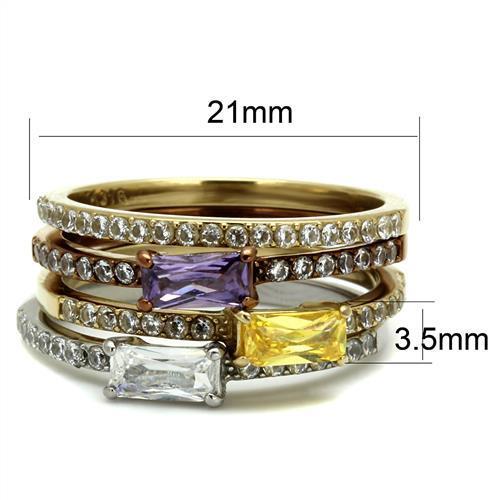 MATK2960 - Three Tone (IP Gold & IP Light coffee & High Polished) Stainless Steel Ring with AAA Grade CZ  in Multi Color