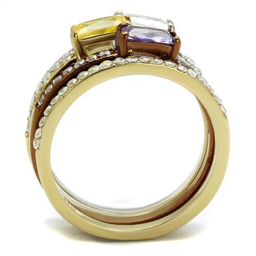 MATK2960 - Three Tone (IP Gold & IP Light coffee & High Polished) Stainless Steel Ring with AAA Grade CZ  in Multi Color