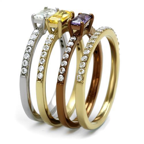 MATK2960 - Three Tone (IP Gold & IP Light coffee & High Polished) Stainless Steel Ring with AAA Grade CZ  in Multi Color