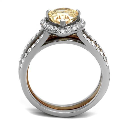 MATK2961 - Two Tone IP Light Brown (IP Light coffee) Stainless Steel Ring with AAA Grade CZ  in Champagne