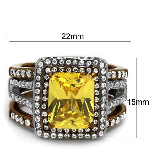 MATK2962 - Two Tone IP Light Brown (IP Light coffee) Stainless Steel Ring with AAA Grade CZ  in Topaz