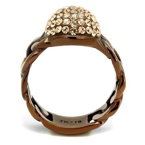 MATK2965 - IP Coffee light Stainless Steel Ring with Top Grade Crystal  in Light Peach