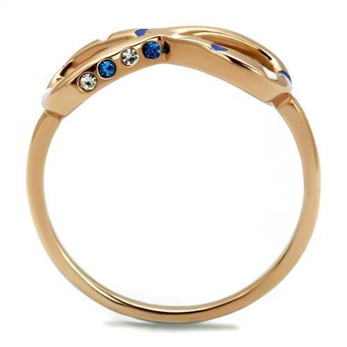 MATK2966 - IP Rose Gold(Ion Plating) Stainless Steel Ring with Top Grade Crystal  in Sapphire