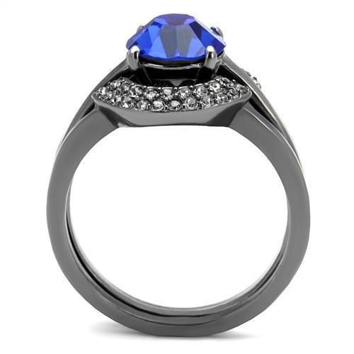 MATK2969 - IP Light Black  (IP Gun) Stainless Steel Ring with Top Grade Crystal  in Sapphire