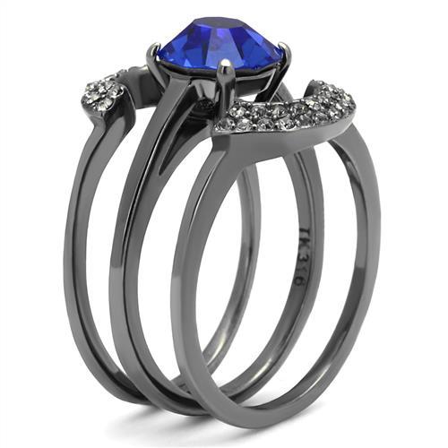 MATK2969 - IP Light Black  (IP Gun) Stainless Steel Ring with Top Grade Crystal  in Sapphire