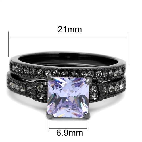 MATK2970 - IP Light Black  (IP Gun) Stainless Steel Ring with AAA Grade CZ  in Light Amethyst