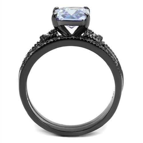 MATK2970 - IP Light Black  (IP Gun) Stainless Steel Ring with AAA Grade CZ  in Light Amethyst