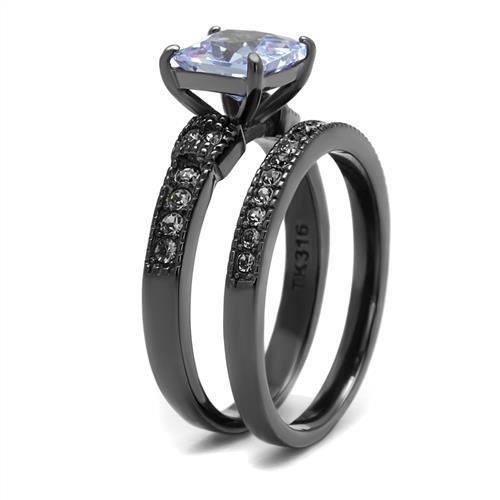 MATK2970 - IP Light Black  (IP Gun) Stainless Steel Ring with AAA Grade CZ  in Light Amethyst