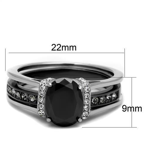 MATK2971 - Two-Tone IP Black Stainless Steel Ring with Synthetic Synthetic Glass in Jet