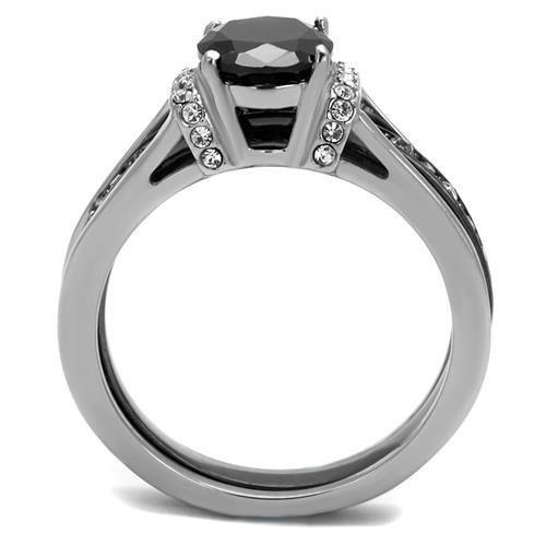 MATK2971 - Two-Tone IP Black Stainless Steel Ring with Synthetic Synthetic Glass in Jet