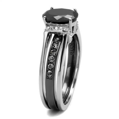 MATK2971 - Two-Tone IP Black Stainless Steel Ring with Synthetic Synthetic Glass in Jet