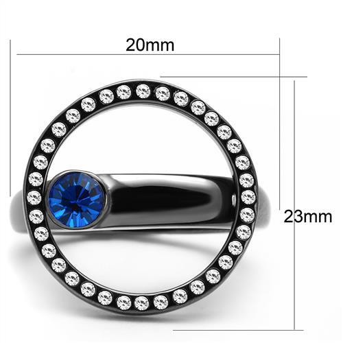 MATK2974 - IP Light Black  (IP Gun) Stainless Steel Ring with Top Grade Crystal  in Capri Blue