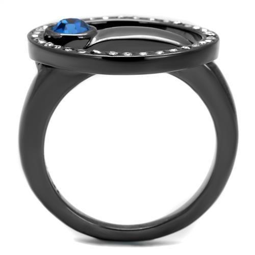 MATK2974 - IP Light Black  (IP Gun) Stainless Steel Ring with Top Grade Crystal  in Capri Blue