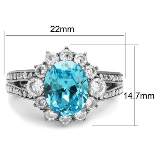 MATK2977 - High polished (no plating) Stainless Steel Ring with AAA Grade CZ  in Sea Blue
