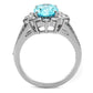 MATK2977 - High polished (no plating) Stainless Steel Ring with AAA Grade CZ  in Sea Blue