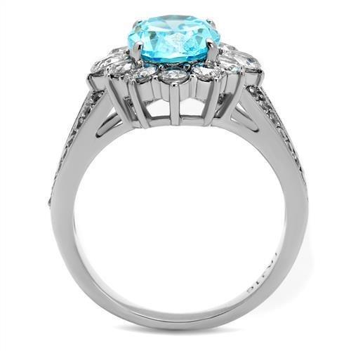 MATK2977 - High polished (no plating) Stainless Steel Ring with AAA Grade CZ  in Sea Blue