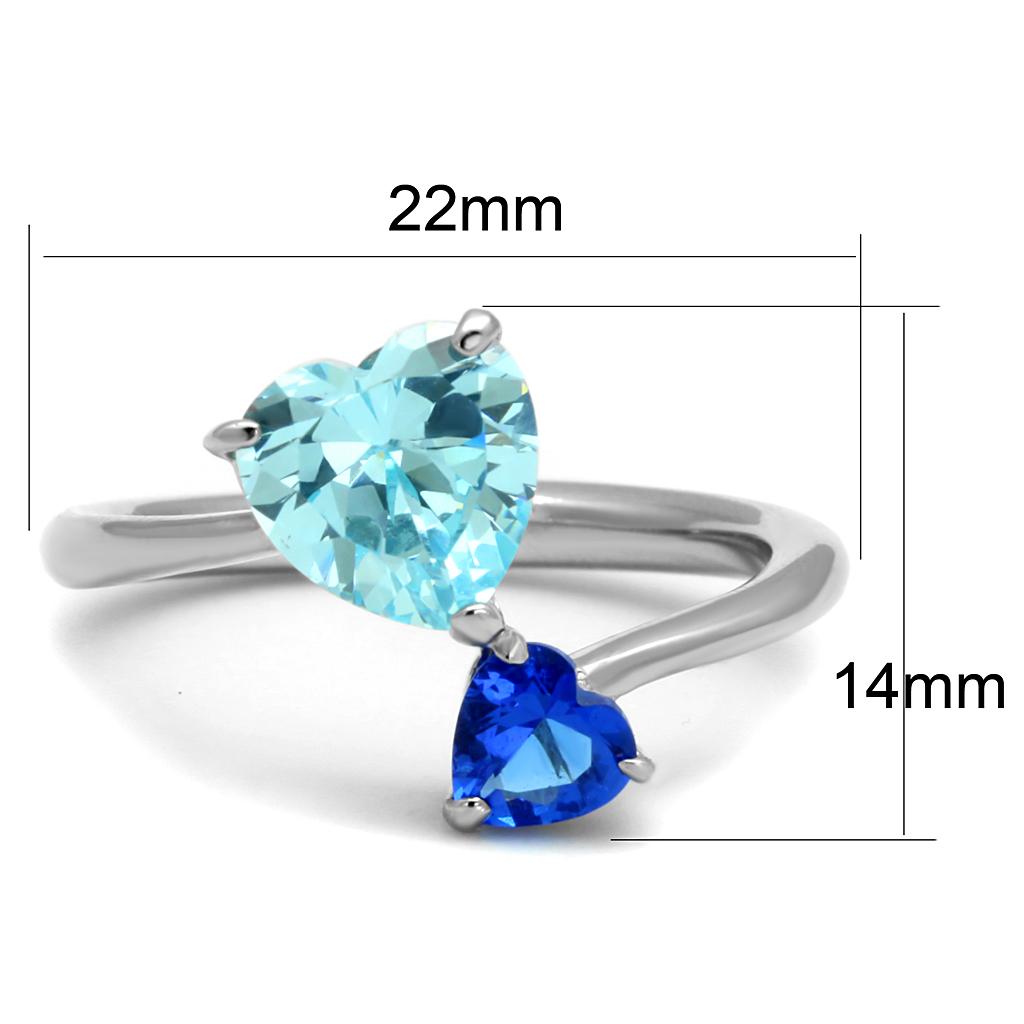 MATK2980 High polished (no plating) Stainless Steel Ring with AAA Grade CZ in Sea Blue