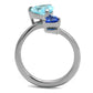 MATK2980 High polished (no plating) Stainless Steel Ring with AAA Grade CZ in Sea Blue