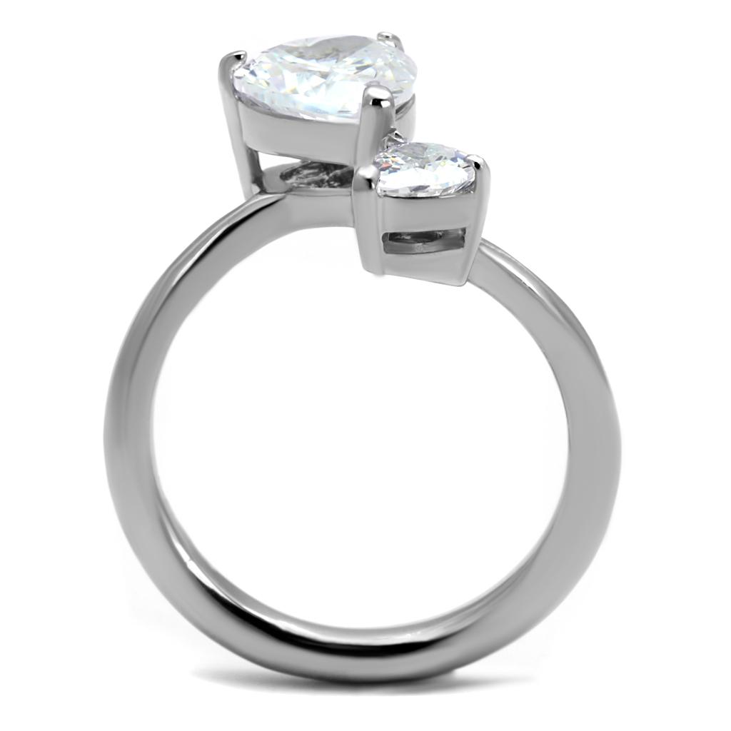 MATK2981 - High polished (no plating) Stainless Steel Ring with AAA Grade CZ  in Clear