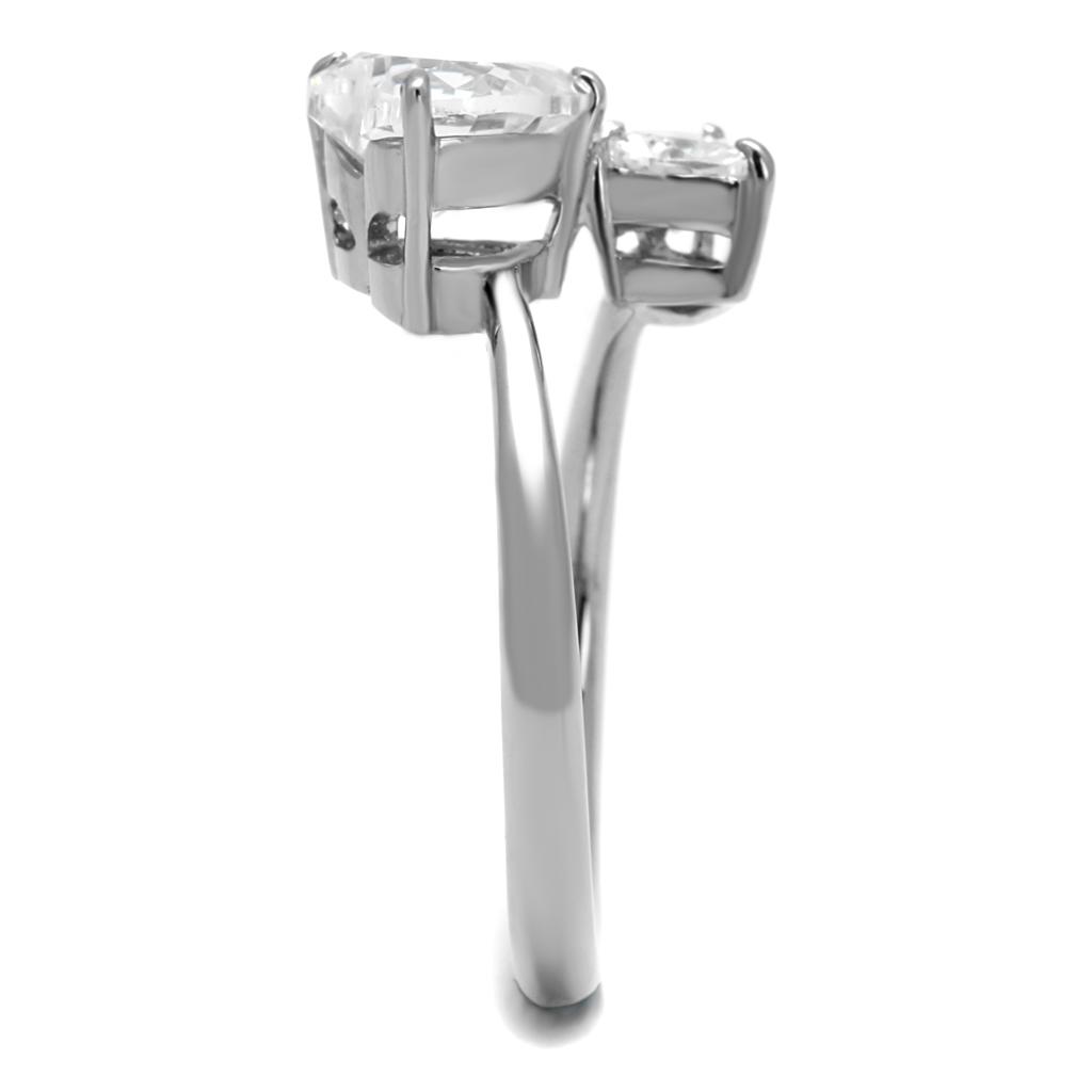 MATK2981 - High polished (no plating) Stainless Steel Ring with AAA Grade CZ  in Clear