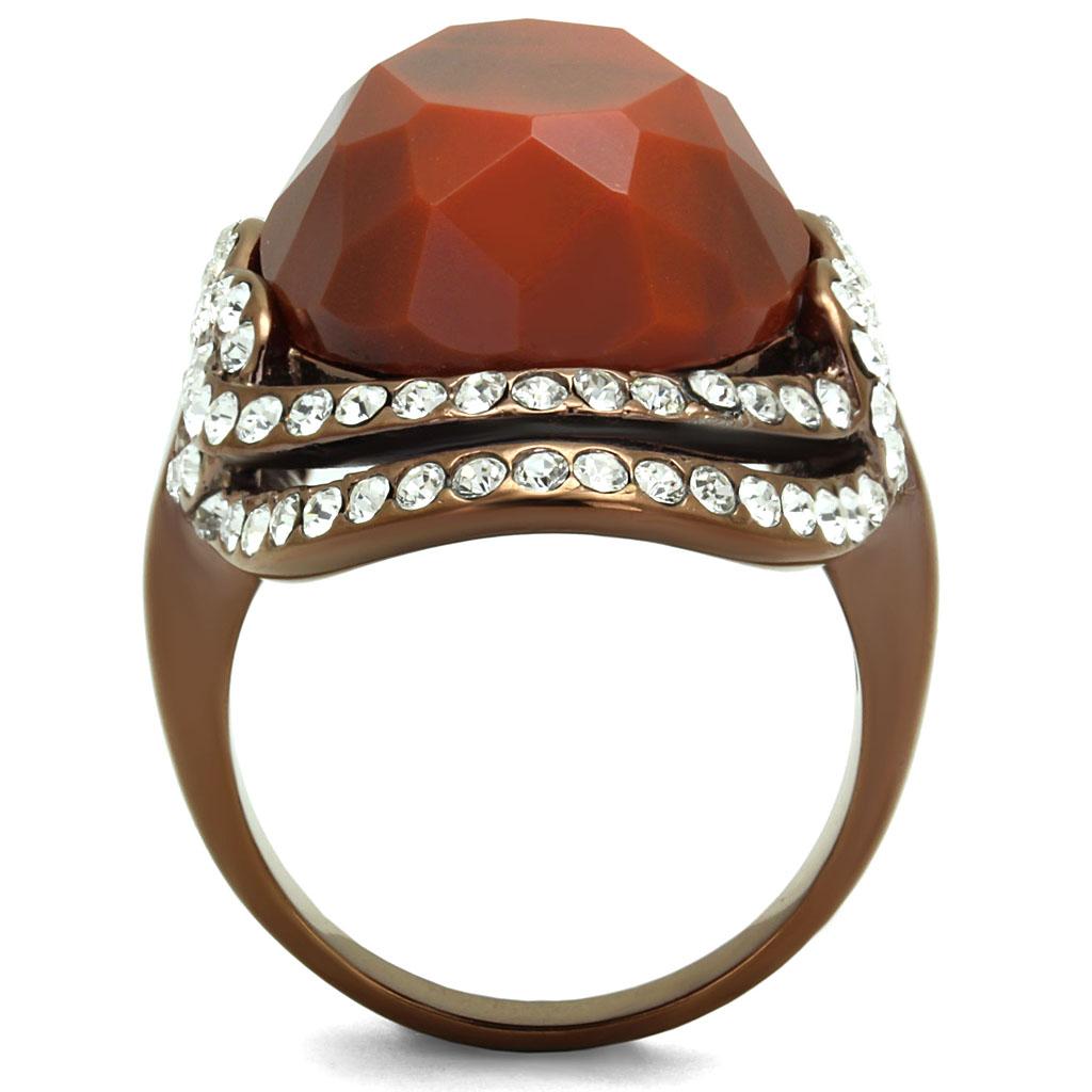 MATK2984 - IP Coffee light Stainless Steel Ring with Synthetic Synthetic Stone in Orange