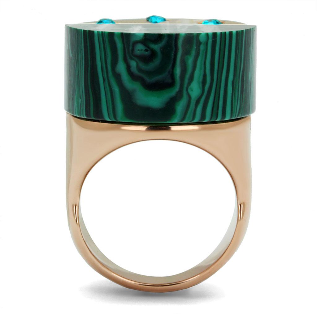 MATK2986 - IP Rose Gold(Ion Plating) Stainless Steel Ring with Synthetic MALACHITE in Emerald