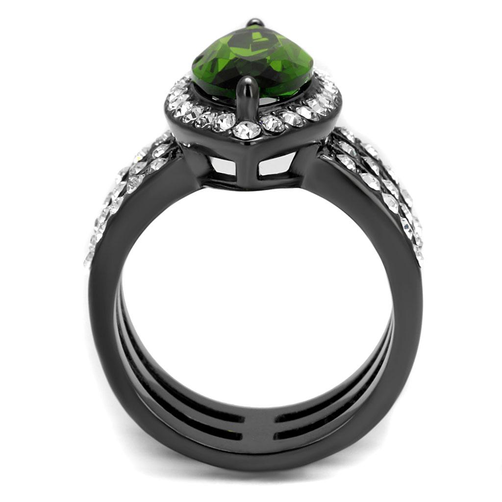 MATK2989 - IP Light Black  (IP Gun) Stainless Steel Ring with Synthetic Synthetic Glass in Peridot