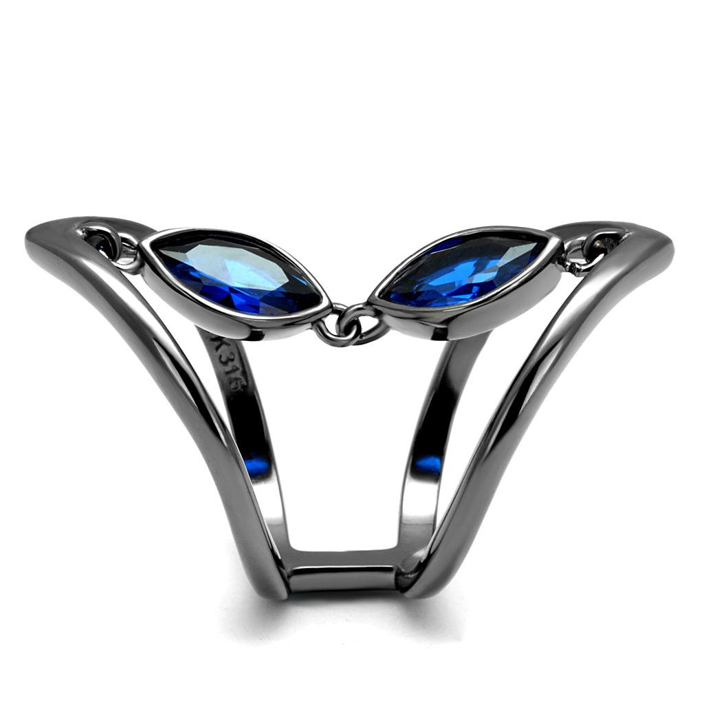 MATK2990 - IP Light Black  (IP Gun) Stainless Steel Ring with Synthetic Spinel in London Blue