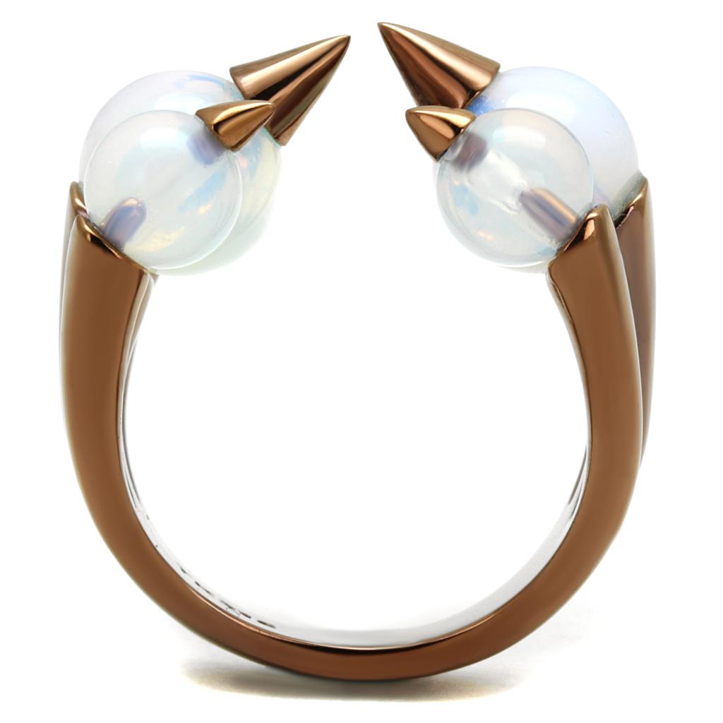 MATK2992 - IP Coffee light Stainless Steel Ring with Synthetic Synthetic Glass in White