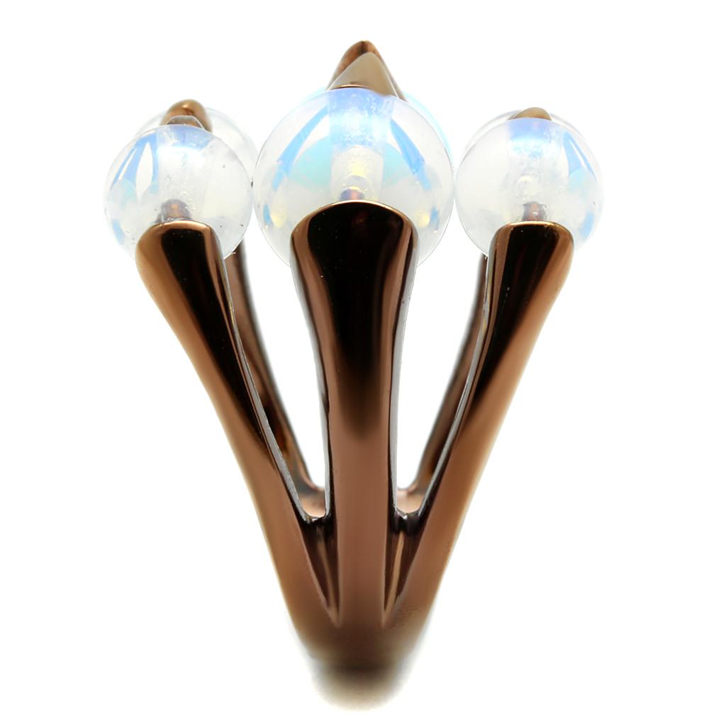MATK2992 - IP Coffee light Stainless Steel Ring with Synthetic Synthetic Glass in White