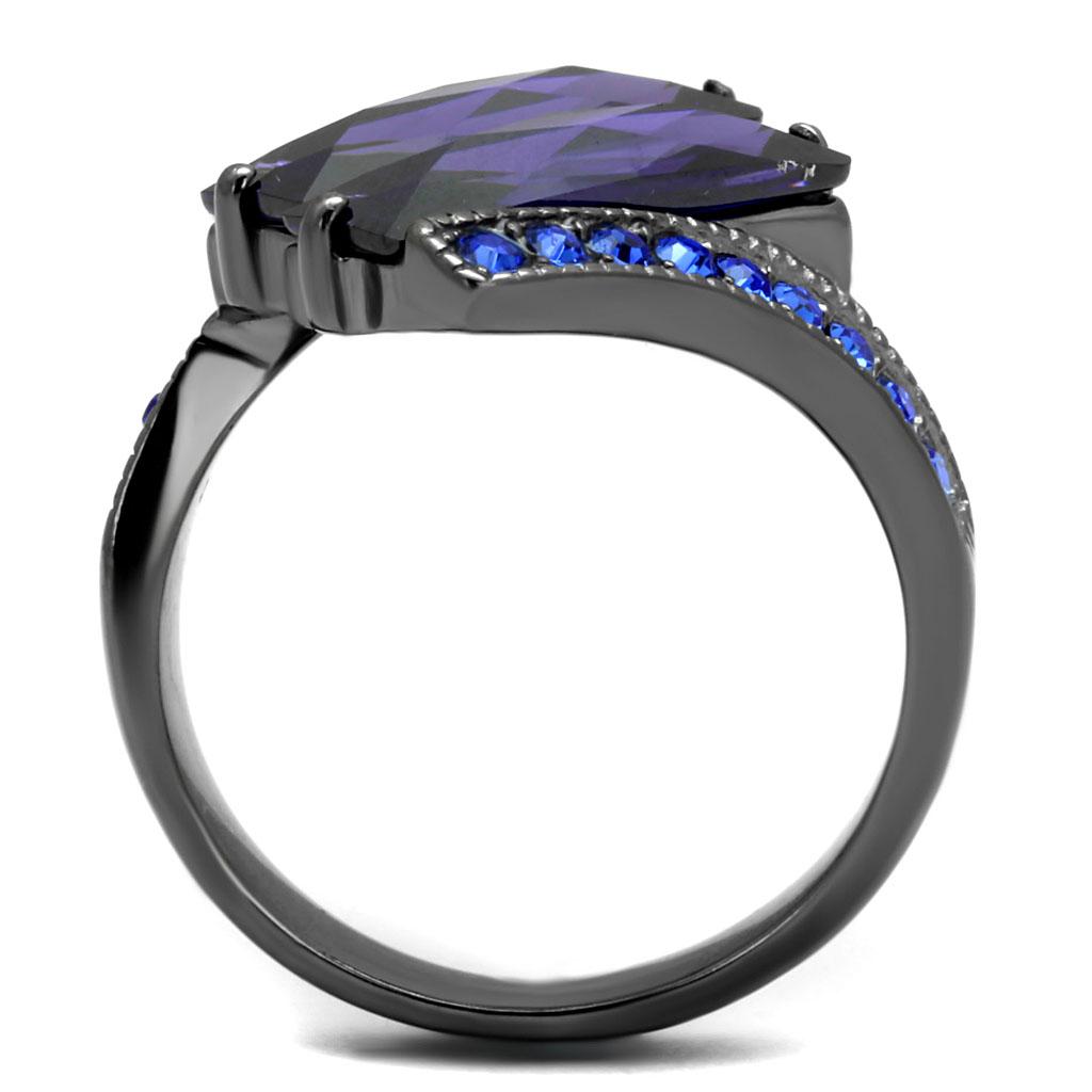 MATK2996 - IP Light Black  (IP Gun) Stainless Steel Ring with AAA Grade CZ  in Tanzanite