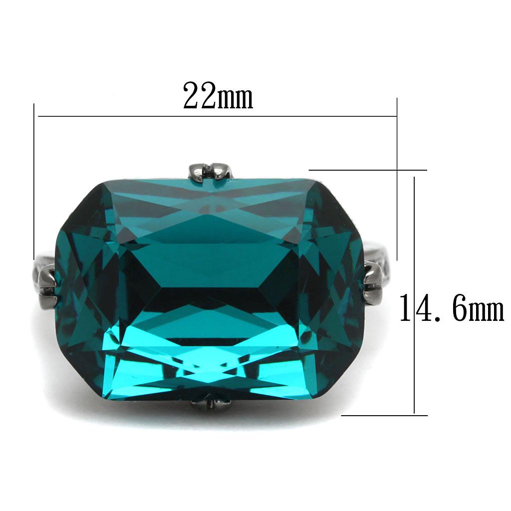 MATK2998 - IP Light Black  (IP Gun) Stainless Steel Ring with Top Grade Crystal  in Blue Zircon