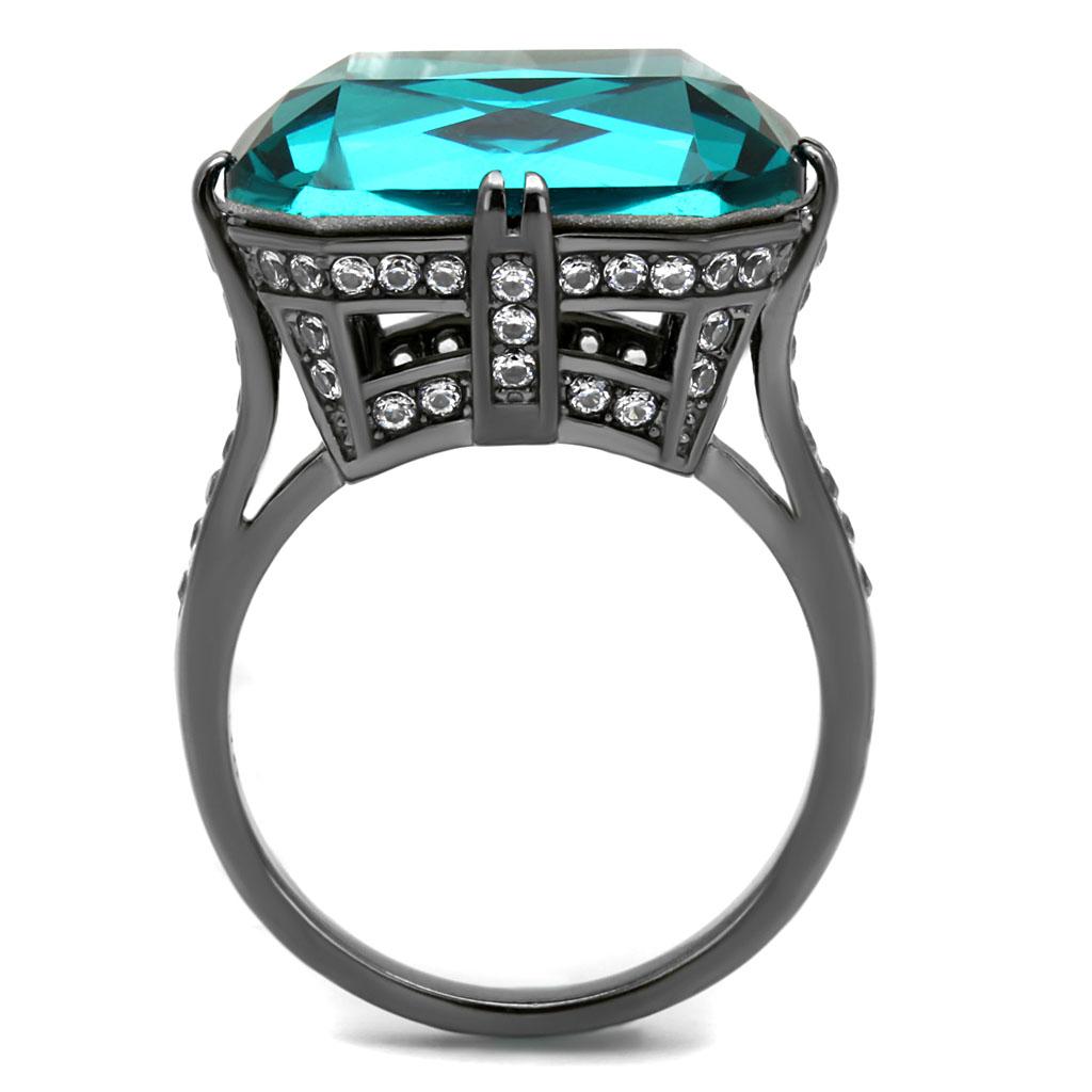 MATK2998 - IP Light Black  (IP Gun) Stainless Steel Ring with Top Grade Crystal  in Blue Zircon