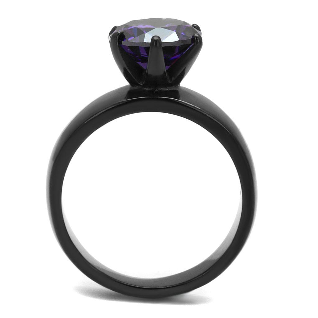 MATK2999 - IP Black(Ion Plating) Stainless Steel Ring with AAA Grade CZ  in Amethyst