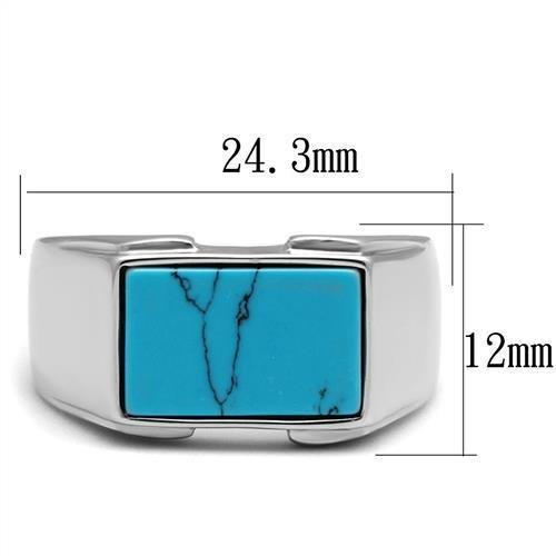 MATK3000 - High polished (no plating) Stainless Steel Ring with Synthetic Imitation Amber  in Sea Blue
