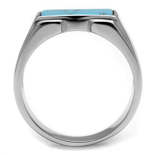 MATK3000 - High polished (no plating) Stainless Steel Ring with Synthetic Imitation Amber  in Sea Blue