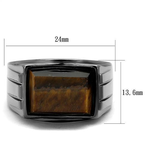 MATK3001 - IP Light Black  (IP Gun) Stainless Steel Ring with Synthetic Tiger Eye in Topaz