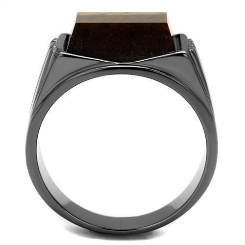 MATK3001 - IP Light Black  (IP Gun) Stainless Steel Ring with Synthetic Tiger Eye in Topaz