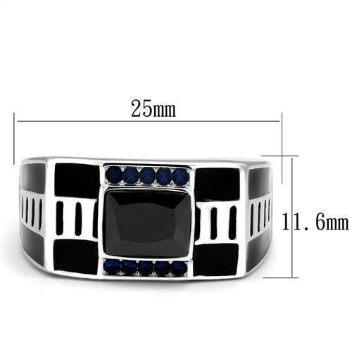 MATK3002 - High polished (no plating) Stainless Steel Ring with AAA Grade CZ  in Black Diamond