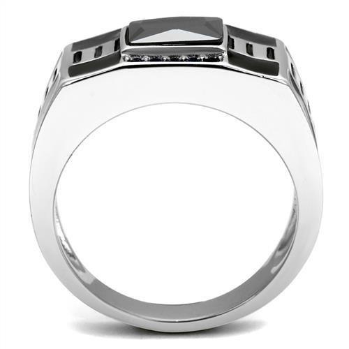MATK3002 - High polished (no plating) Stainless Steel Ring with AAA Grade CZ  in Black Diamond