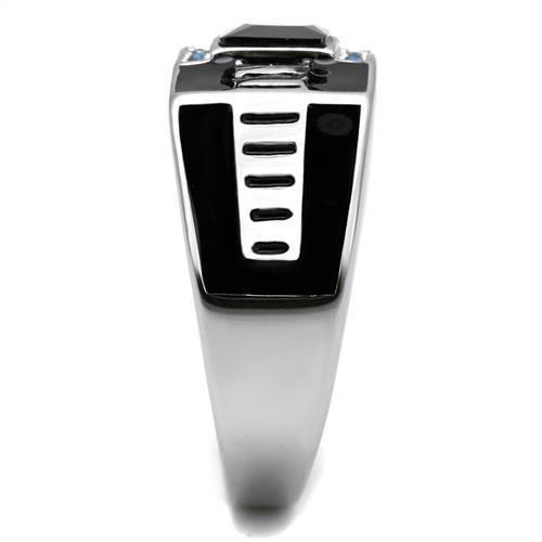 MATK3002 - High polished (no plating) Stainless Steel Ring with AAA Grade CZ  in Black Diamond