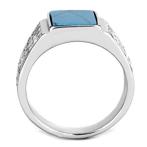 MATK3004 - High polished (no plating) Stainless Steel Ring with Synthetic Turquoise in Sea Blue