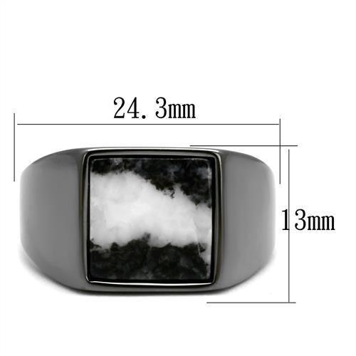 MATK3005 - IP Light Black  (IP Gun) Stainless Steel Ring with Semi-Precious Zebra Jasper in Gray