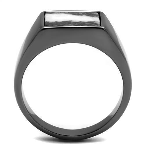MATK3005 - IP Light Black  (IP Gun) Stainless Steel Ring with Semi-Precious Zebra Jasper in Gray