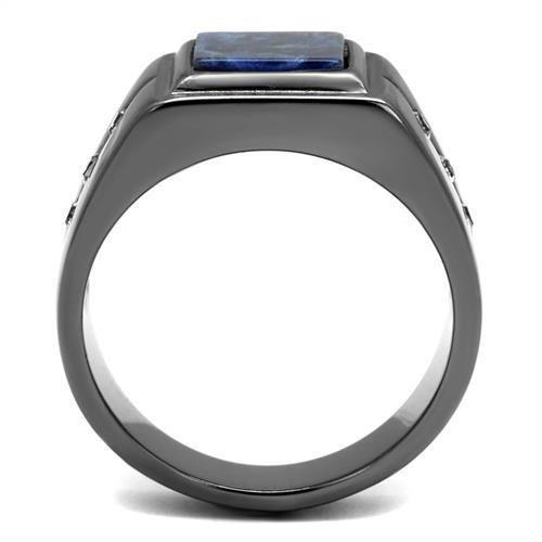 MATK3006 - IP Light Black  (IP Gun) Stainless Steel Ring with Blue Sand  in Montana