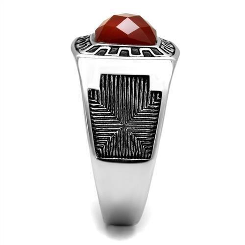 MATK3007 - High polished (no plating) Stainless Steel Ring with Semi-Precious Agate in Siam