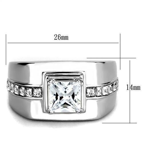 MATK3011 - High polished (no plating) Stainless Steel Ring with AAA Grade CZ  in Clear