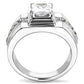 MATK3011 - High polished (no plating) Stainless Steel Ring with AAA Grade CZ  in Clear